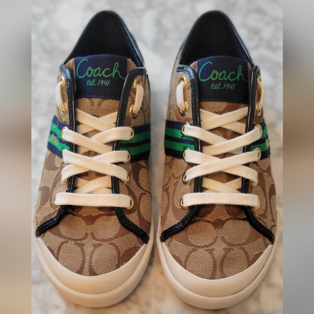 Coach Folly Khaki Navy Green Graphic Striped sneakers size 6B
